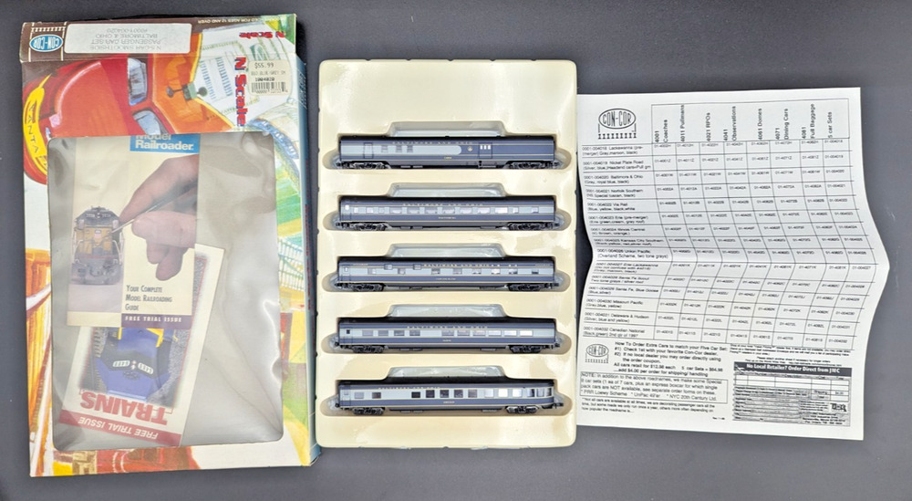 N Scale Con-Cor 5 Car Smoothside Passenger Car Set Baltimore & Ohio
